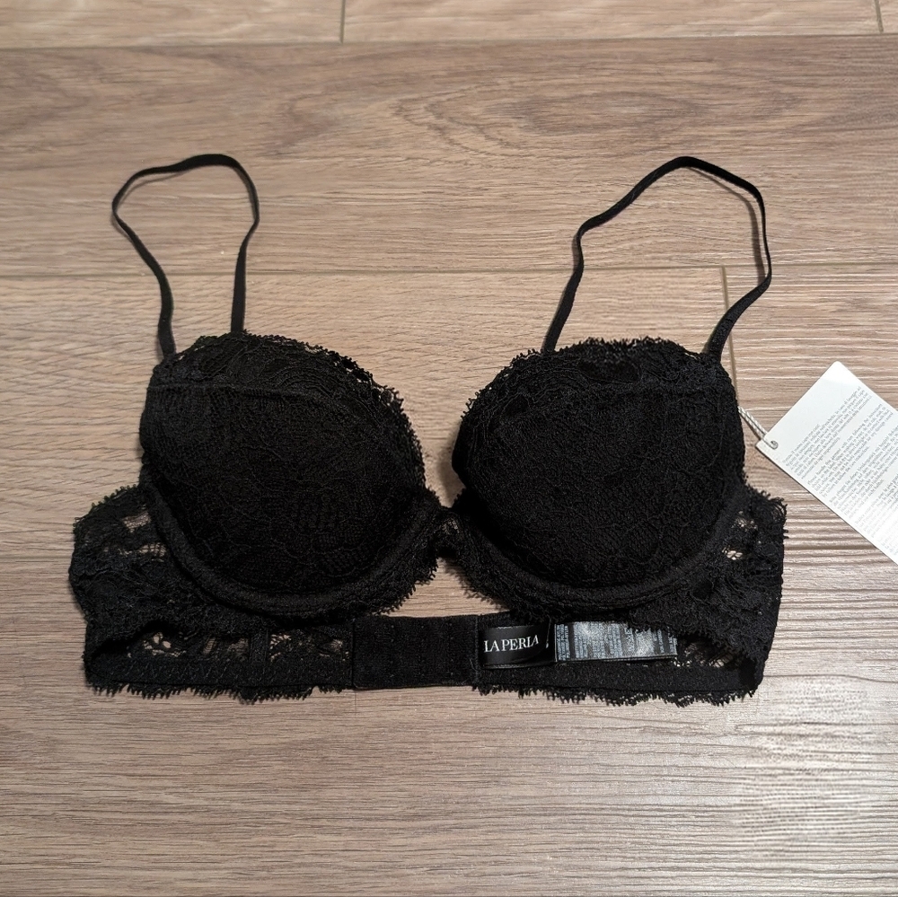 La Perla | Black Floral Lace Balconette Bra Padded Underwire 34B